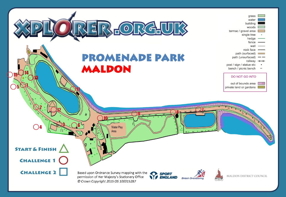 Xplorer map for Promenade Park. Showing the locations of the tags to be found.