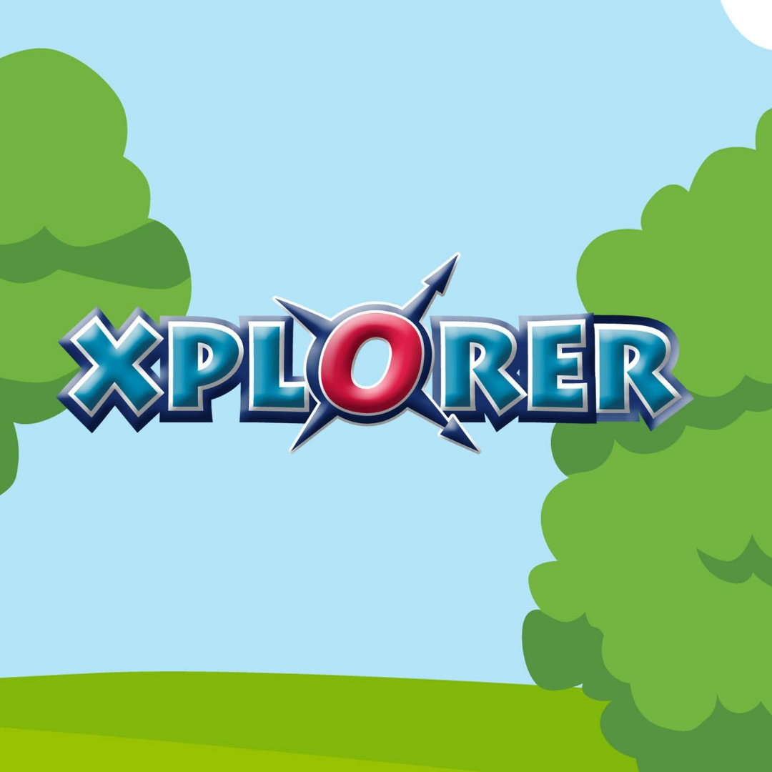 The Xplorer logo with a blue sky and cartoon style trees to the background.