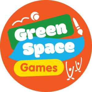 An orange circular logo with the text 'Green Space Games' in the middle.