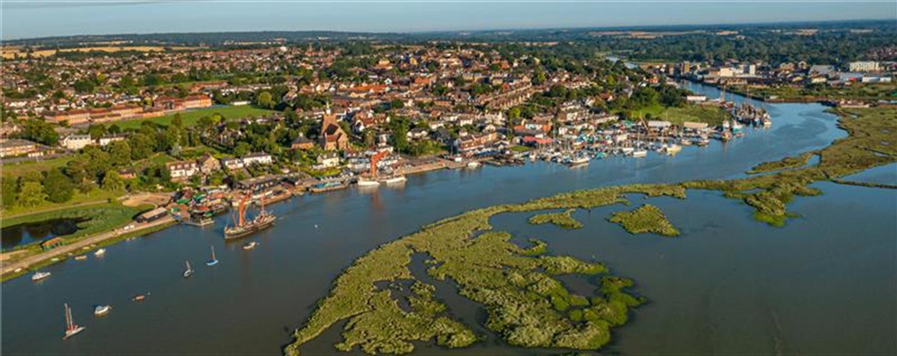 Aerial image of Maldon Promenade Park and river