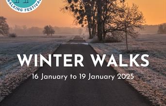 The image promotes a "Winter Walks" event from January 16th to 19th, 2025. The event is likely part of the Saltmarsh Coast Walking Festival. The image